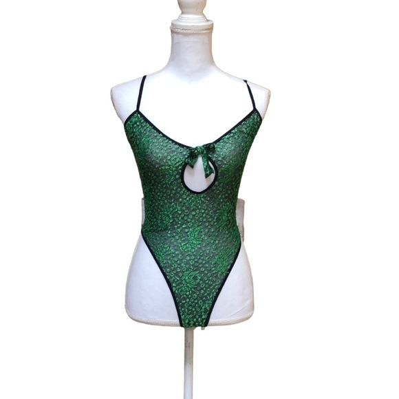Shirley Of Hollywood Vintage Green Floral Embroidered Teddy Lingerie Size L - Picture 1 of 12